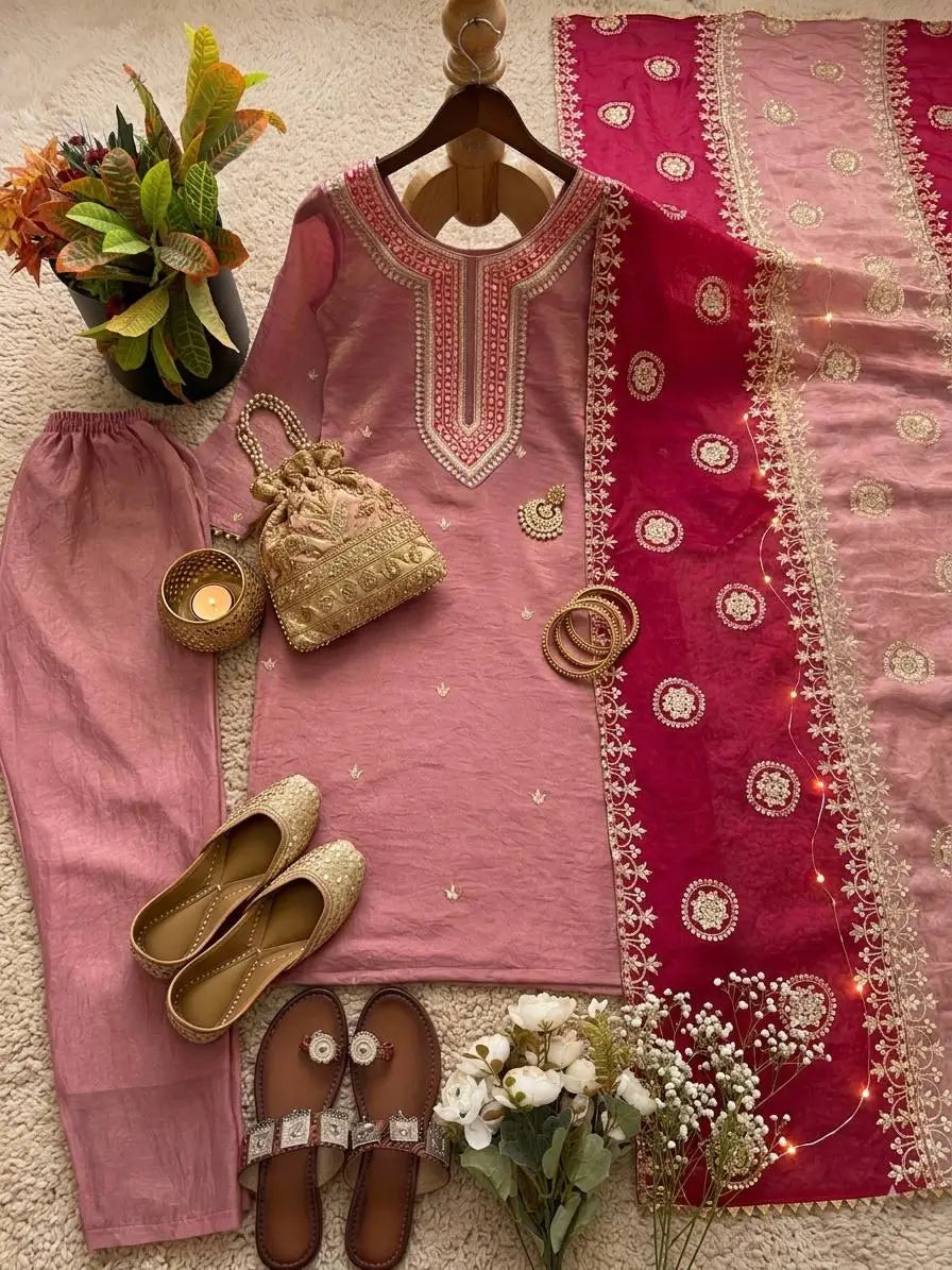 Embroidered Fendy Silk Pant Suit for Festive and Wedding Occasions