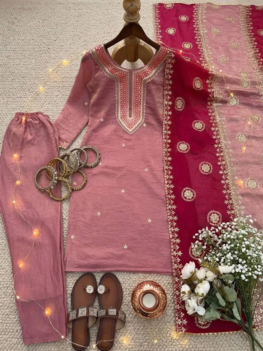Embroidered Fendy Silk Pant Suit for Festive and Wedding Occasions
