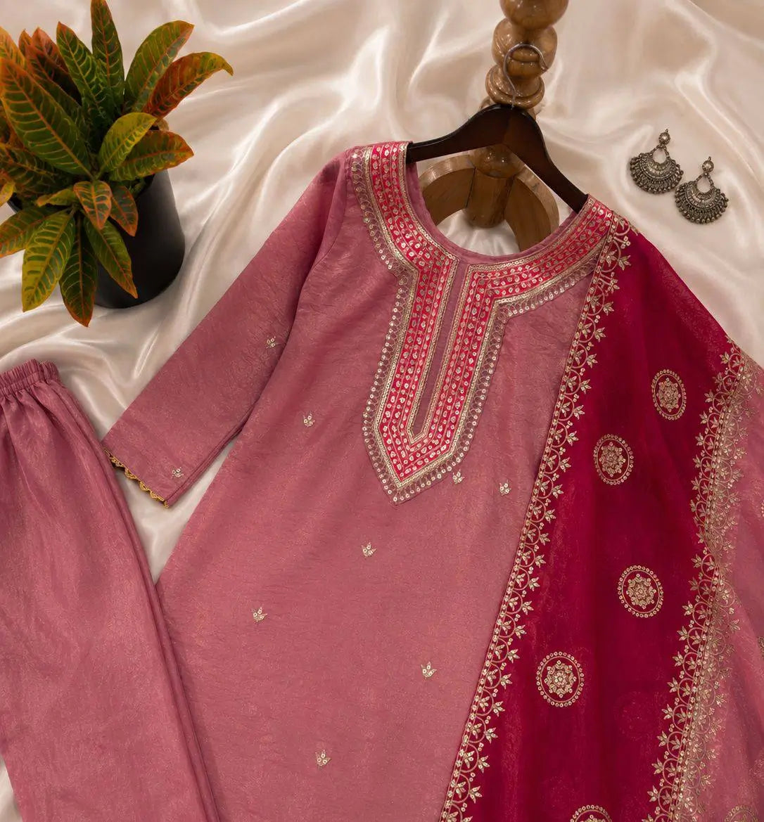 Embroidered Fendy Silk Pant Suit for Festive and Wedding Occasions