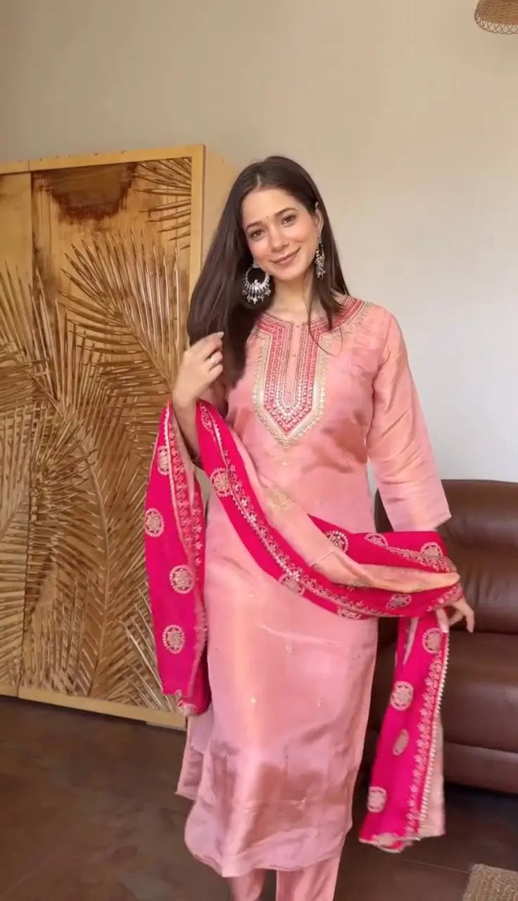 Embroidered Fendy Silk Pant Suit for Festive and Wedding Occasions
