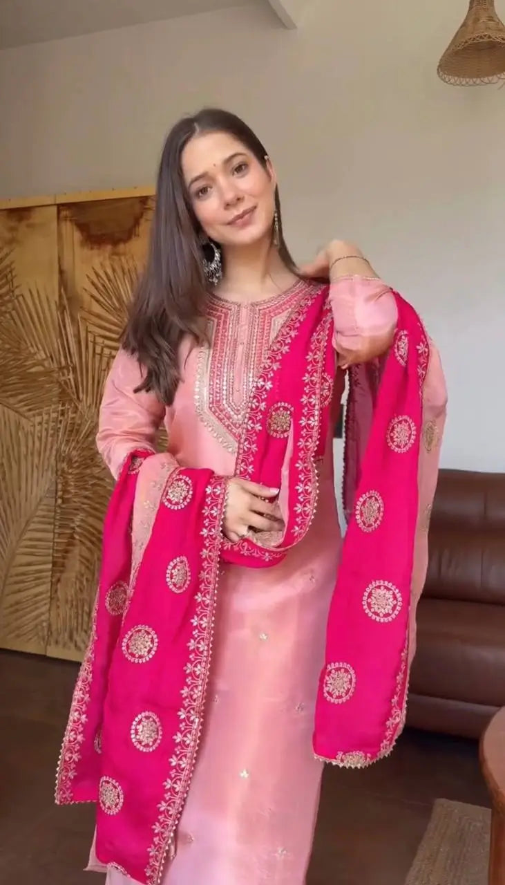 Embroidered Fendy Silk Pant Suit for Festive and Wedding Occasions