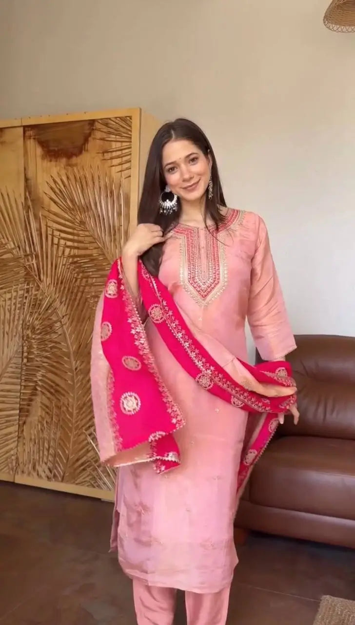 Embroidered Fendy Silk Pant Suit for Festive and Wedding Occasions