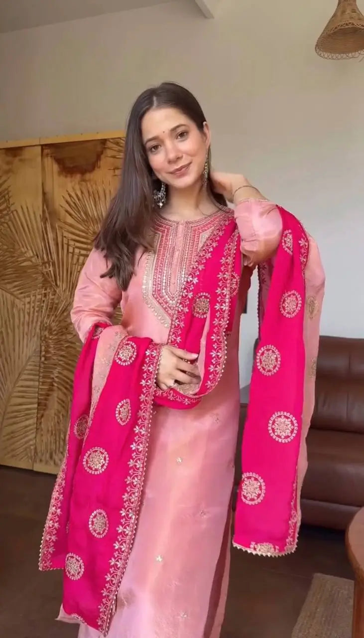 Embroidered Fendy Silk Pant Suit for Festive and Wedding Occasions