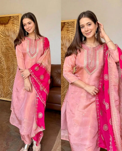 Embroidered Fendy Silk Pant Suit for Festive and Wedding Occasions