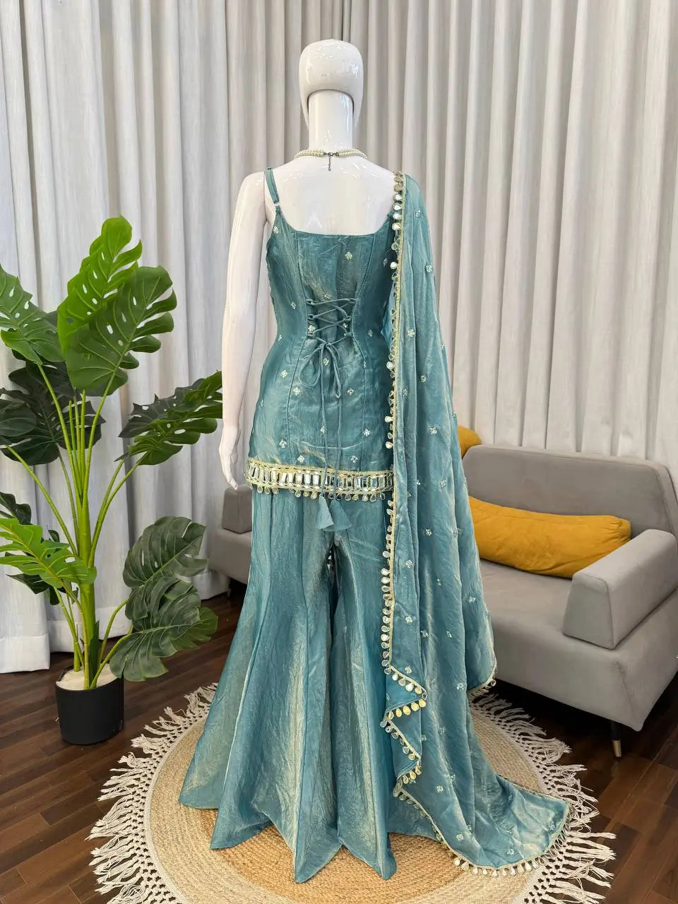 Embroidered Fendy Silk Sharara Palazzo Suit Set for Wedding and Festive Wear