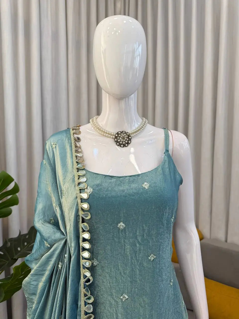 Embroidered Fendy Silk Sharara Palazzo Suit Set for Wedding and Festive Wear