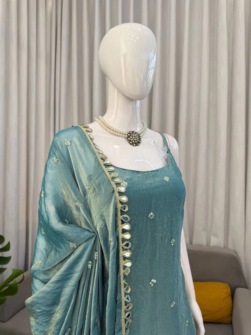 Embroidered Fendy Silk Sharara Palazzo Suit Set for Wedding and Festive Wear