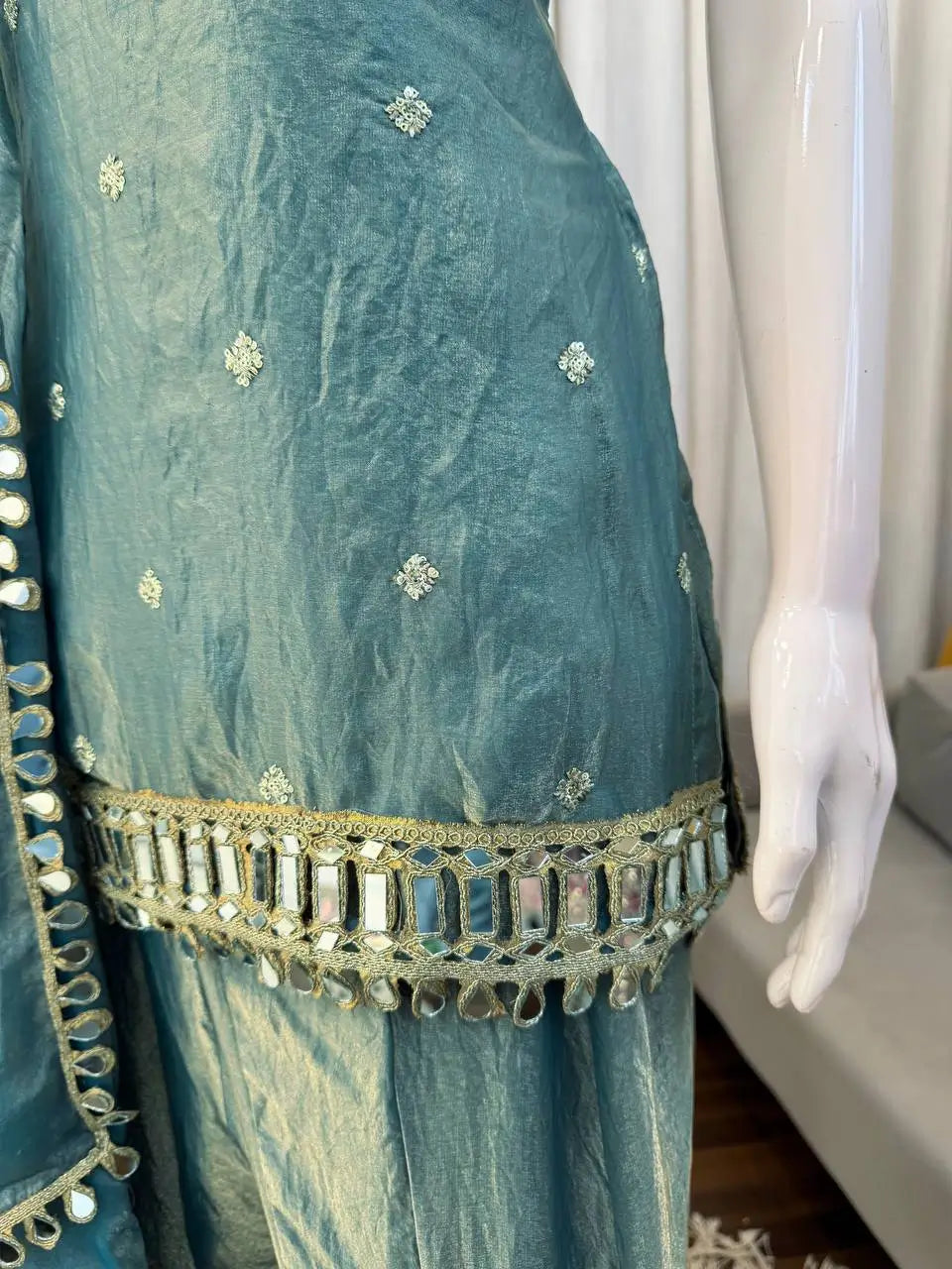 Embroidered Fendy Silk Sharara Palazzo Suit Set for Wedding and Festive Wear