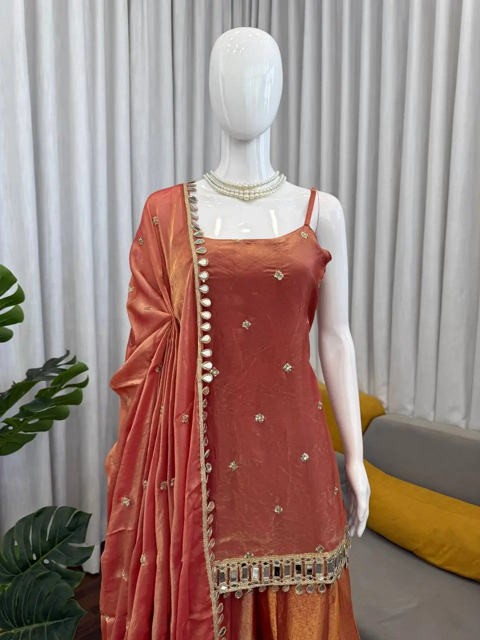 Embroidered Fendy Silk Sharara Palazzo Suit Set for Wedding and Festive Wear