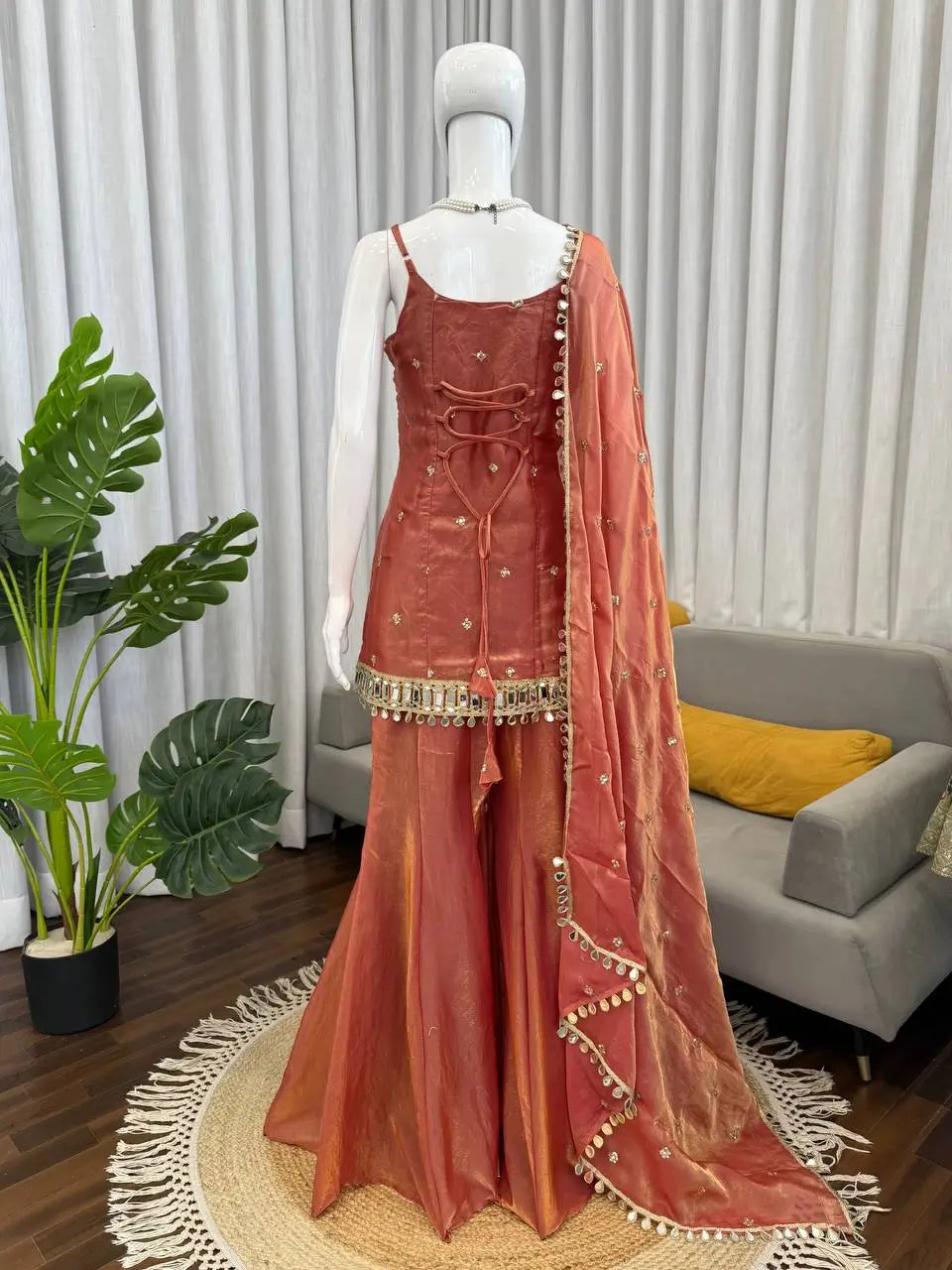 Embroidered Fendy Silk Sharara Palazzo Suit Set for Wedding and Festive Wear