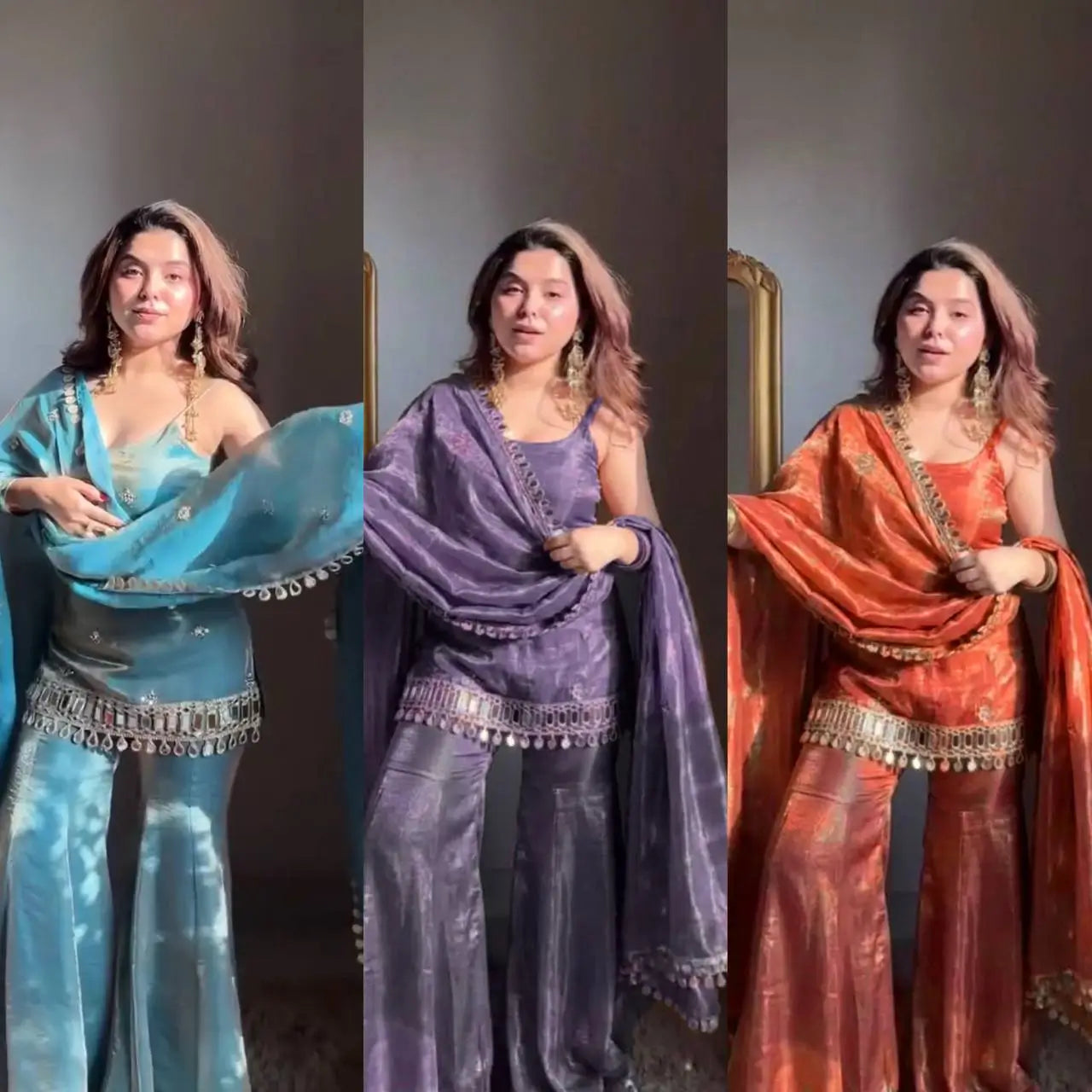Embroidered Fendy Silk Sharara Palazzo Suit Set for Wedding and Festive Wear