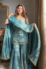 Embroidered Fendy Silk Sharara Palazzo Suit Set for Wedding and Festive Wear