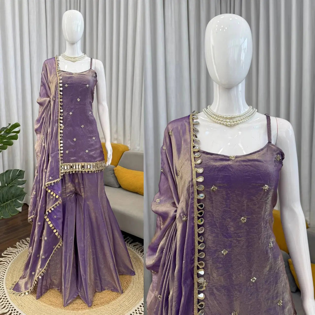Embroidered Fendy Silk Sharara Palazzo Suit Set for Wedding and Festive Wear