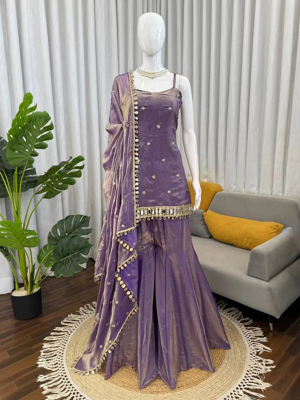 Embroidered Fendy Silk Sharara Palazzo Suit Set for Wedding and Festive Wear