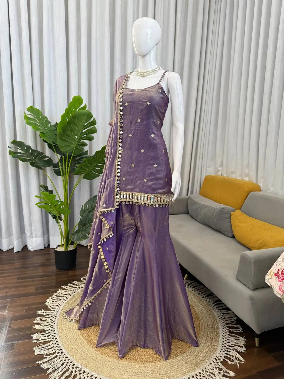Embroidered Fendy Silk Sharara Palazzo Suit Set for Wedding and Festive Wear