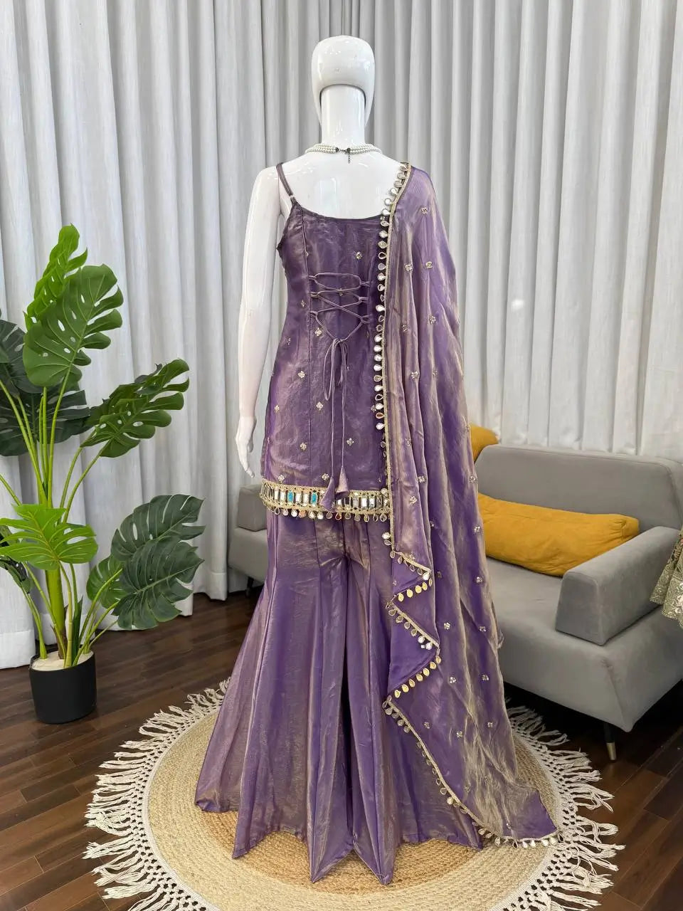 Embroidered Fendy Silk Sharara Palazzo Suit Set for Wedding and Festive Wear