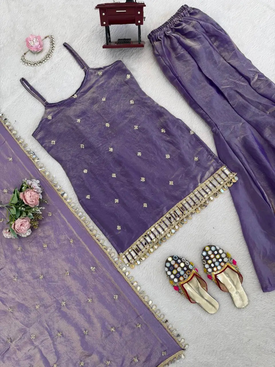 Embroidered Fendy Silk Sharara Palazzo Suit Set for Wedding and Festive Wear