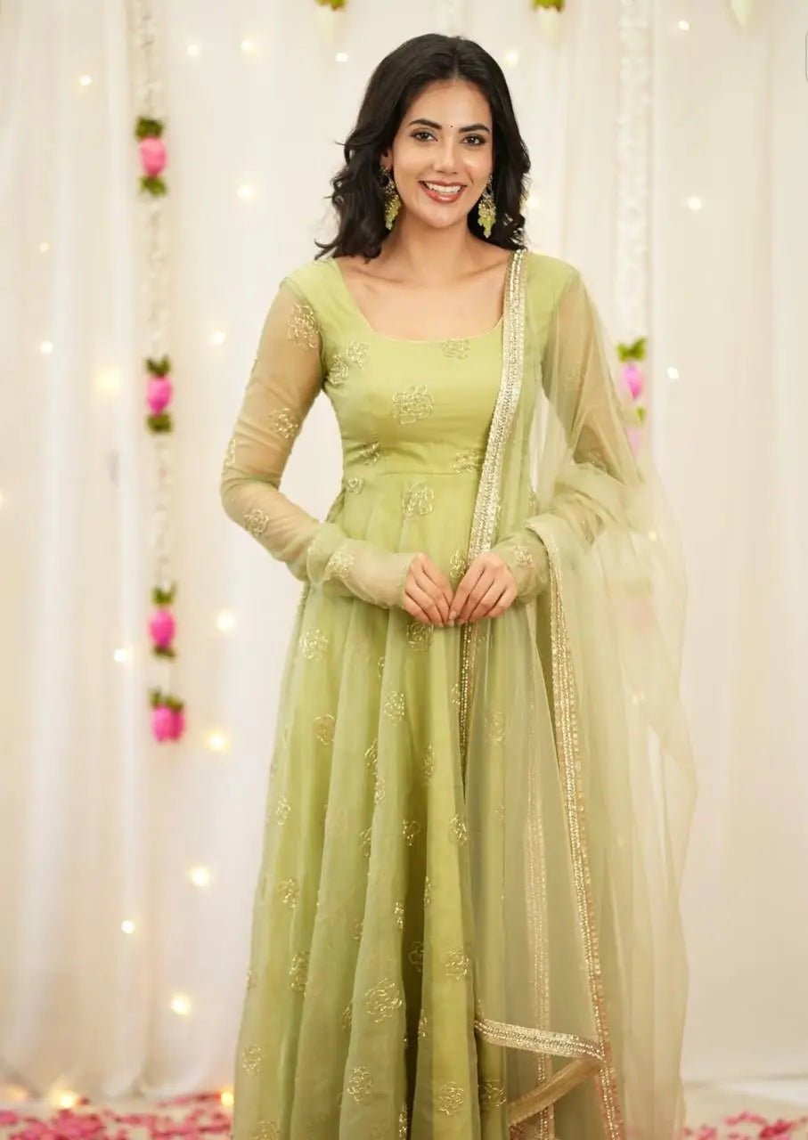 Embroidered Festival Gown with Matching Dupatta
