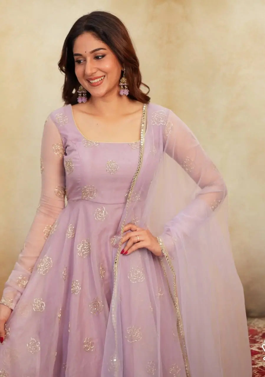 Embroidered Festival Gown with Matching Dupatta