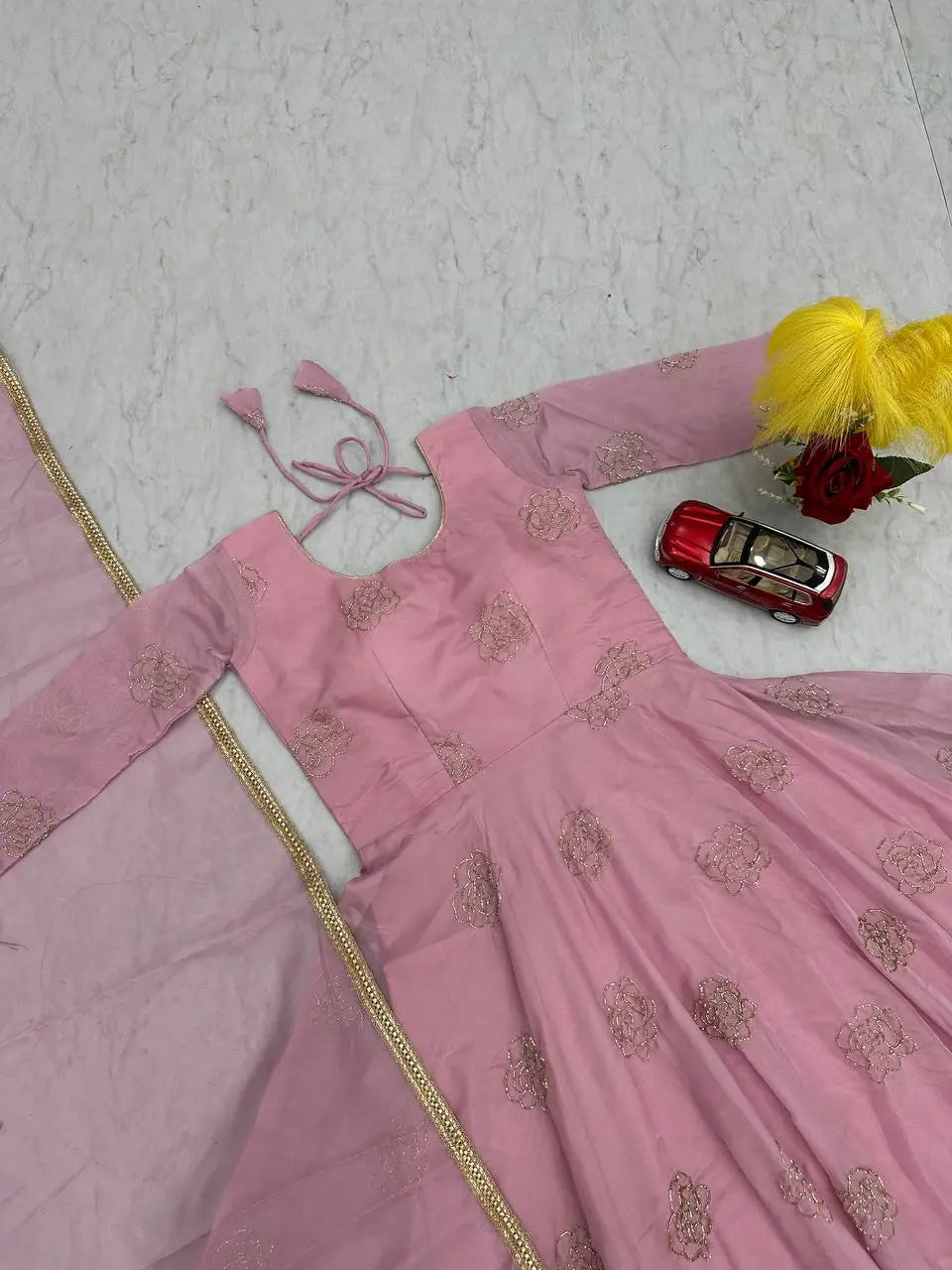 Embroidered Festival Gown with Matching Dupatta