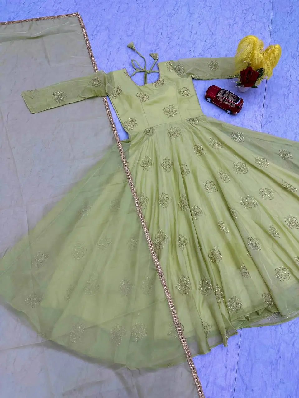 Embroidered Festival Gown with Matching Dupatta