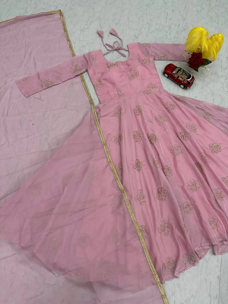 Embroidered Festival Gown with Matching Dupatta
