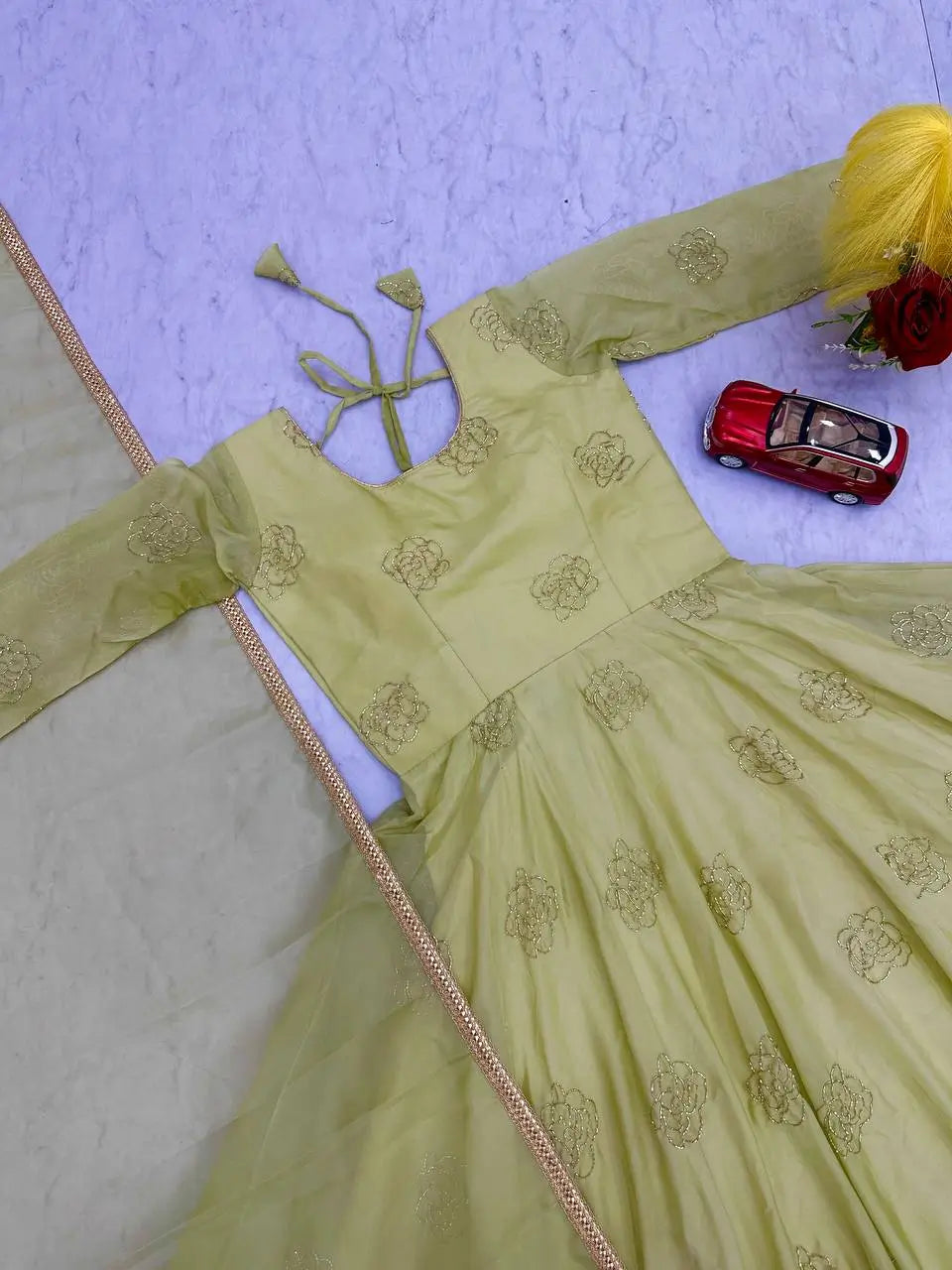 Embroidered Festival Gown with Matching Dupatta