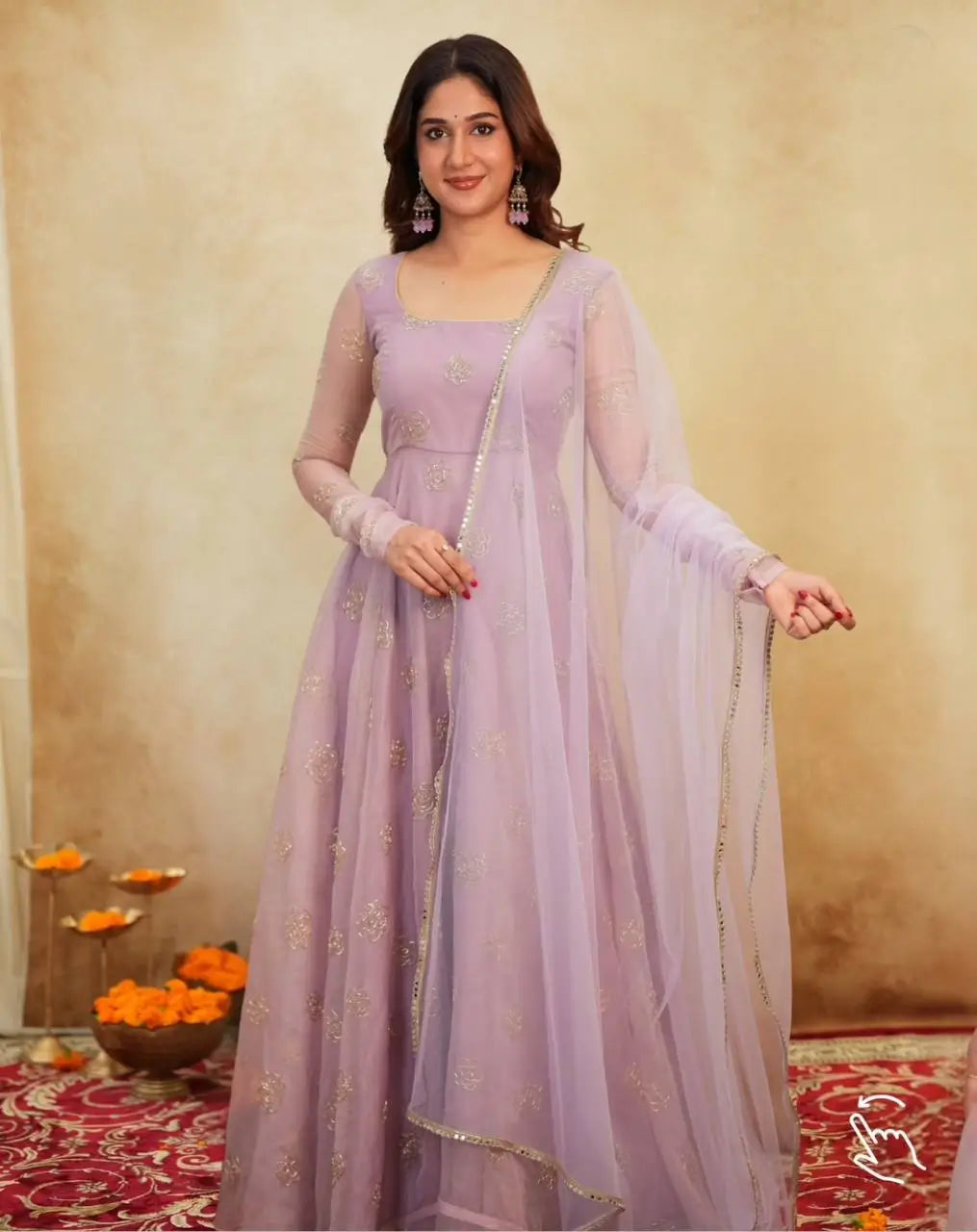 Embroidered Festival Gown with Matching Dupatta