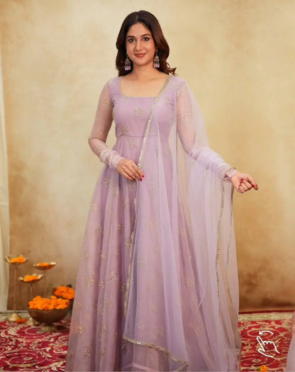 Embroidered Festival Gown with Matching Dupatta