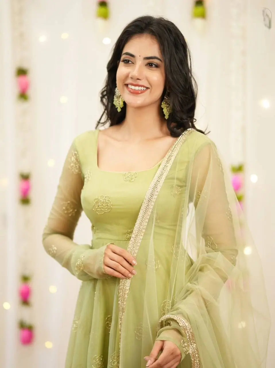 Embroidered Festival Gown with Matching Dupatta