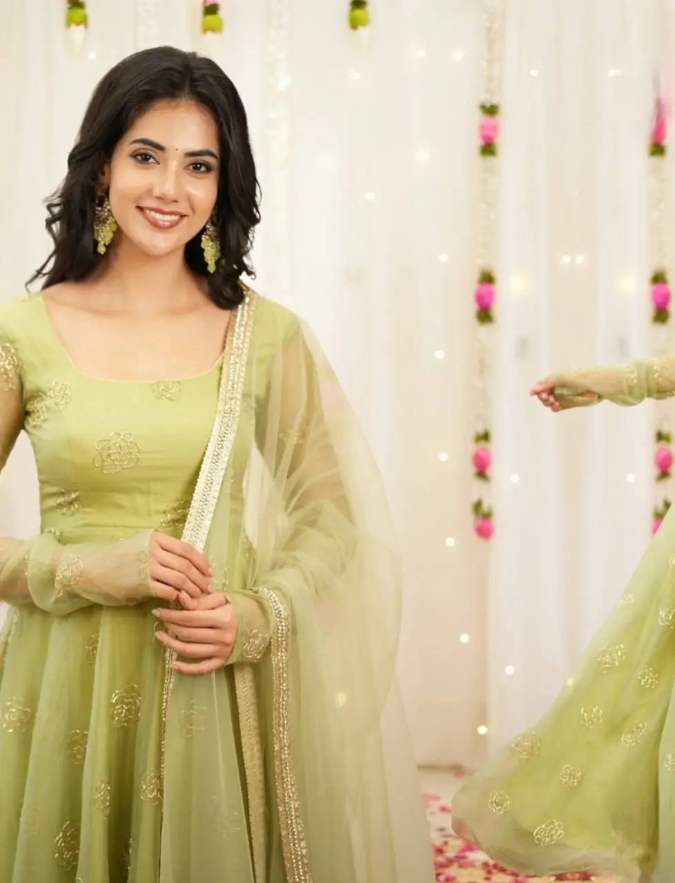 Embroidered Festival Gown with Matching Dupatta