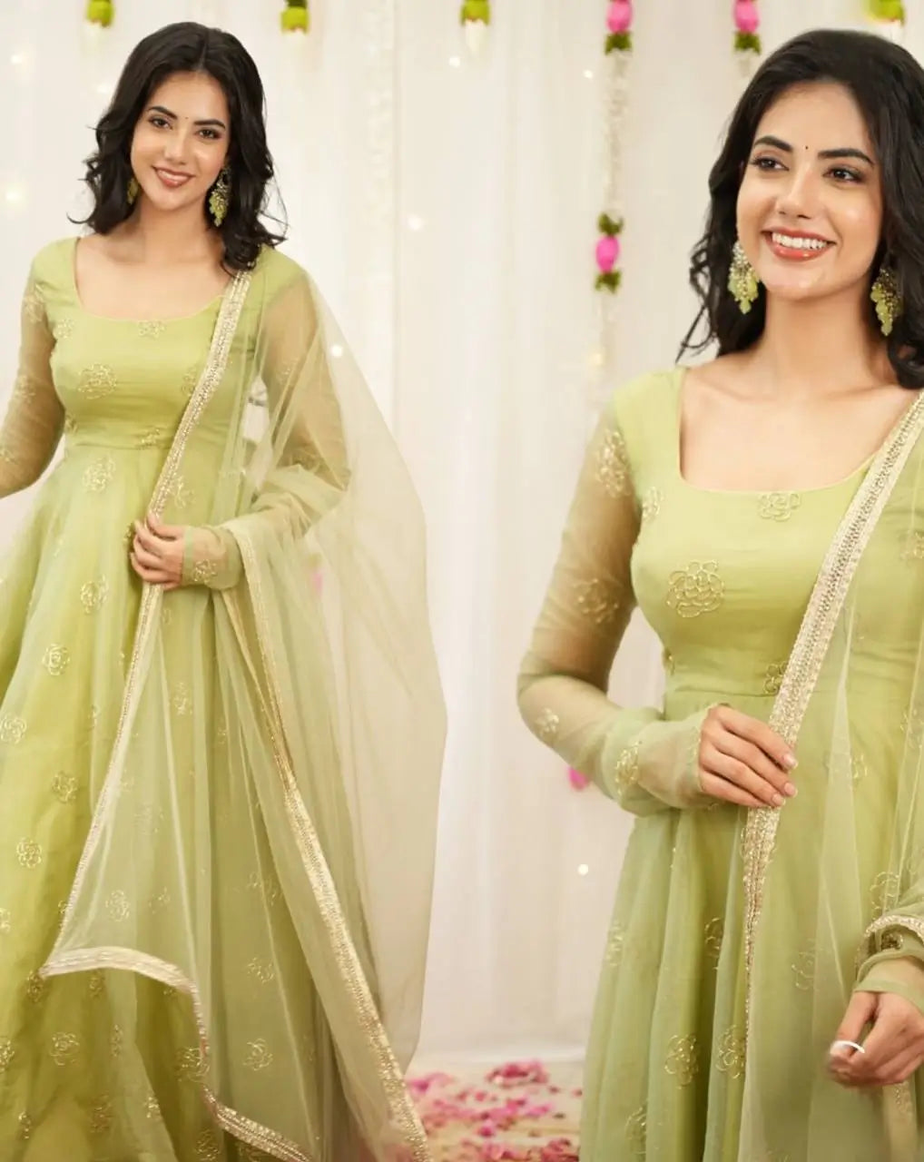 Embroidered Festival Gown with Matching Dupatta