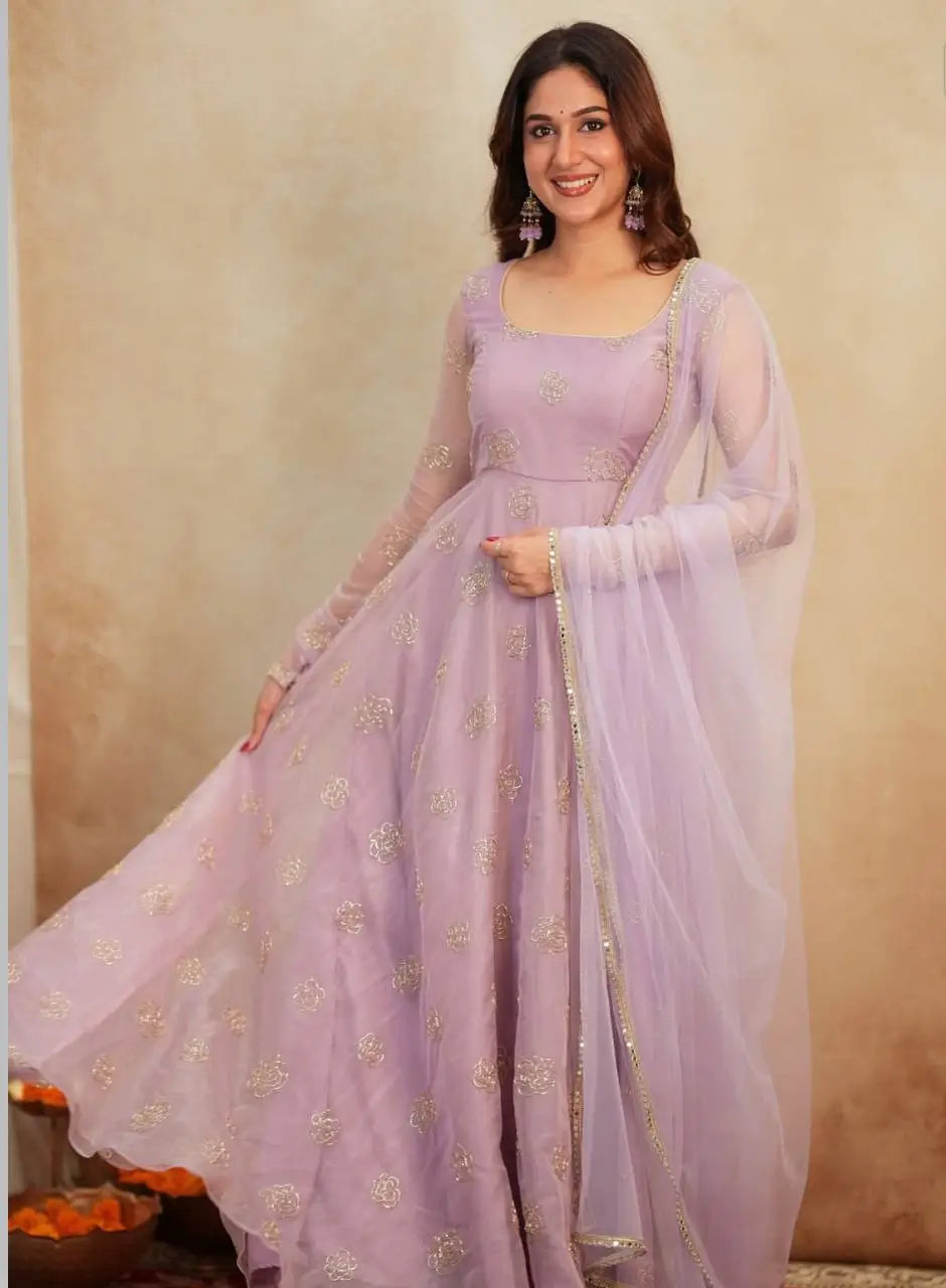 Embroidered Festival Gown with Matching Dupatta