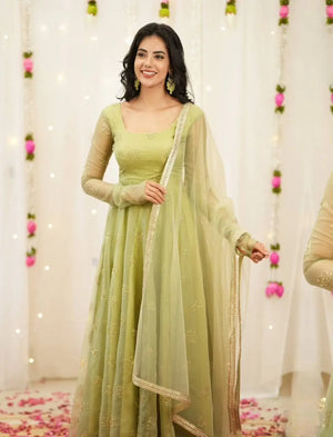 Embroidered Festival Gown with Matching Dupatta