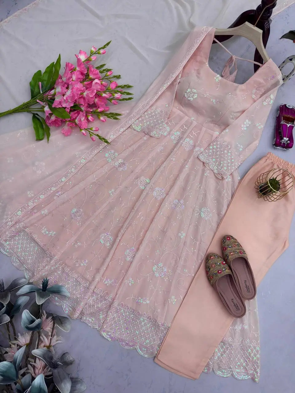 Embroidered Fox Georgette Anarkali Gown Set