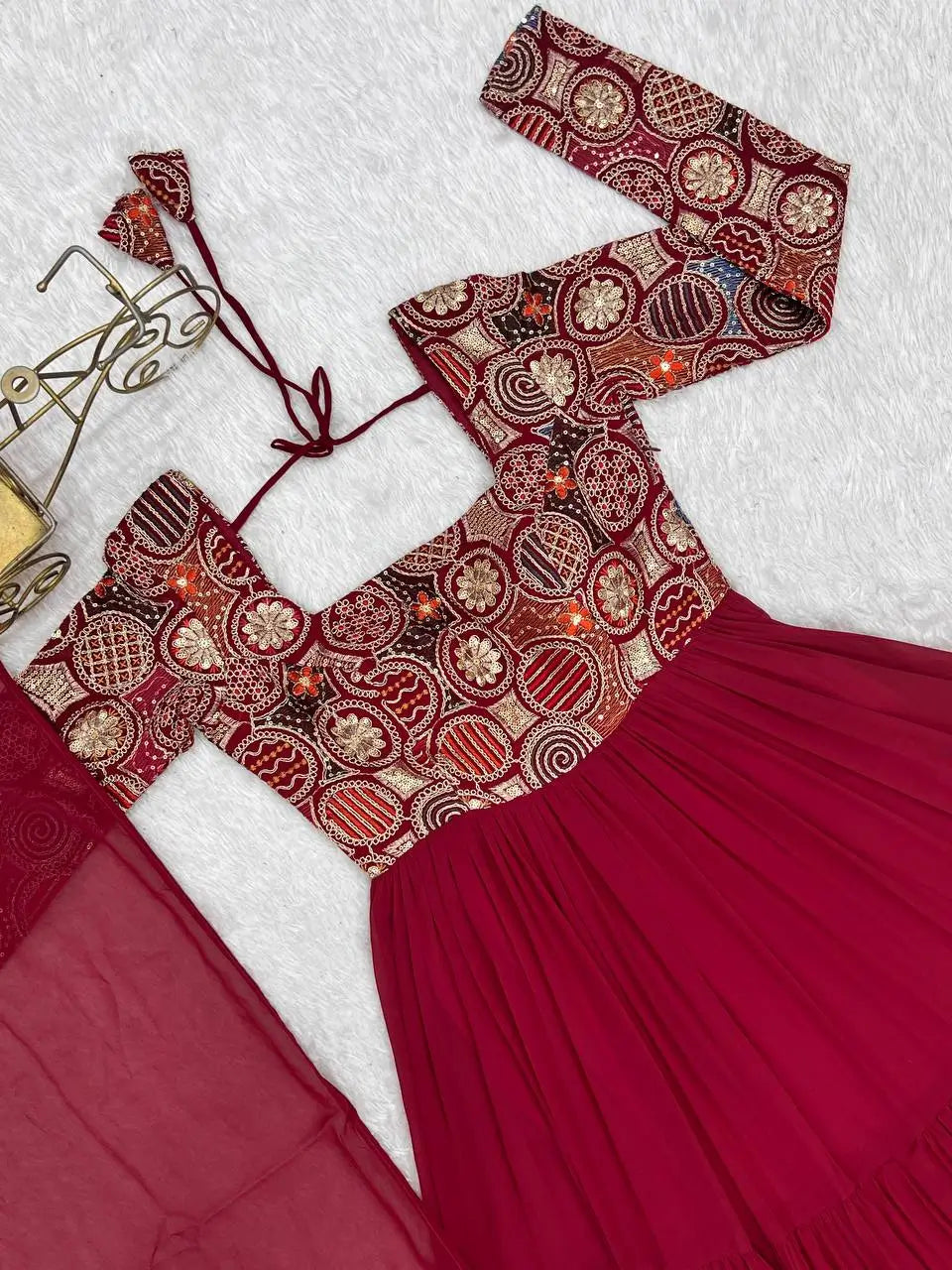 Embroidered Fox Georgette Anarkali Gown Set