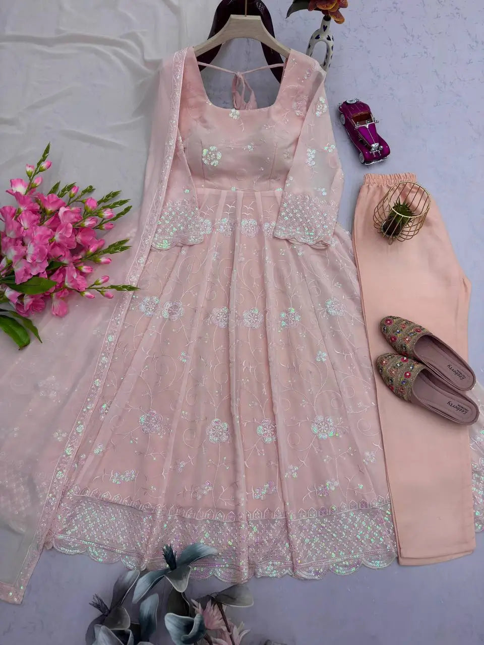 Embroidered Fox Georgette Anarkali Gown Set
