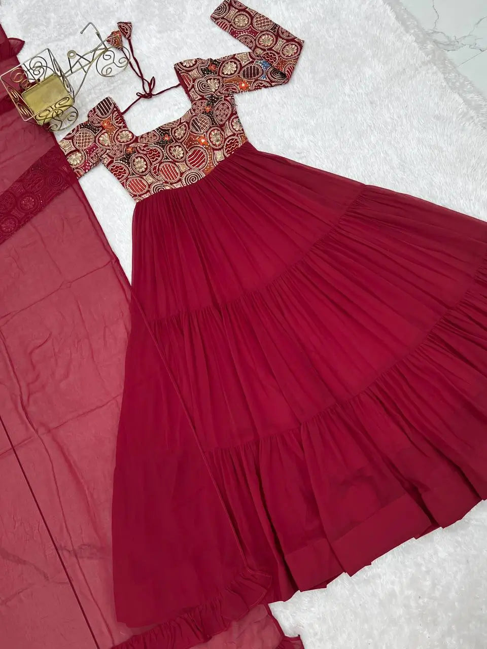 Embroidered Fox Georgette Anarkali Gown Set