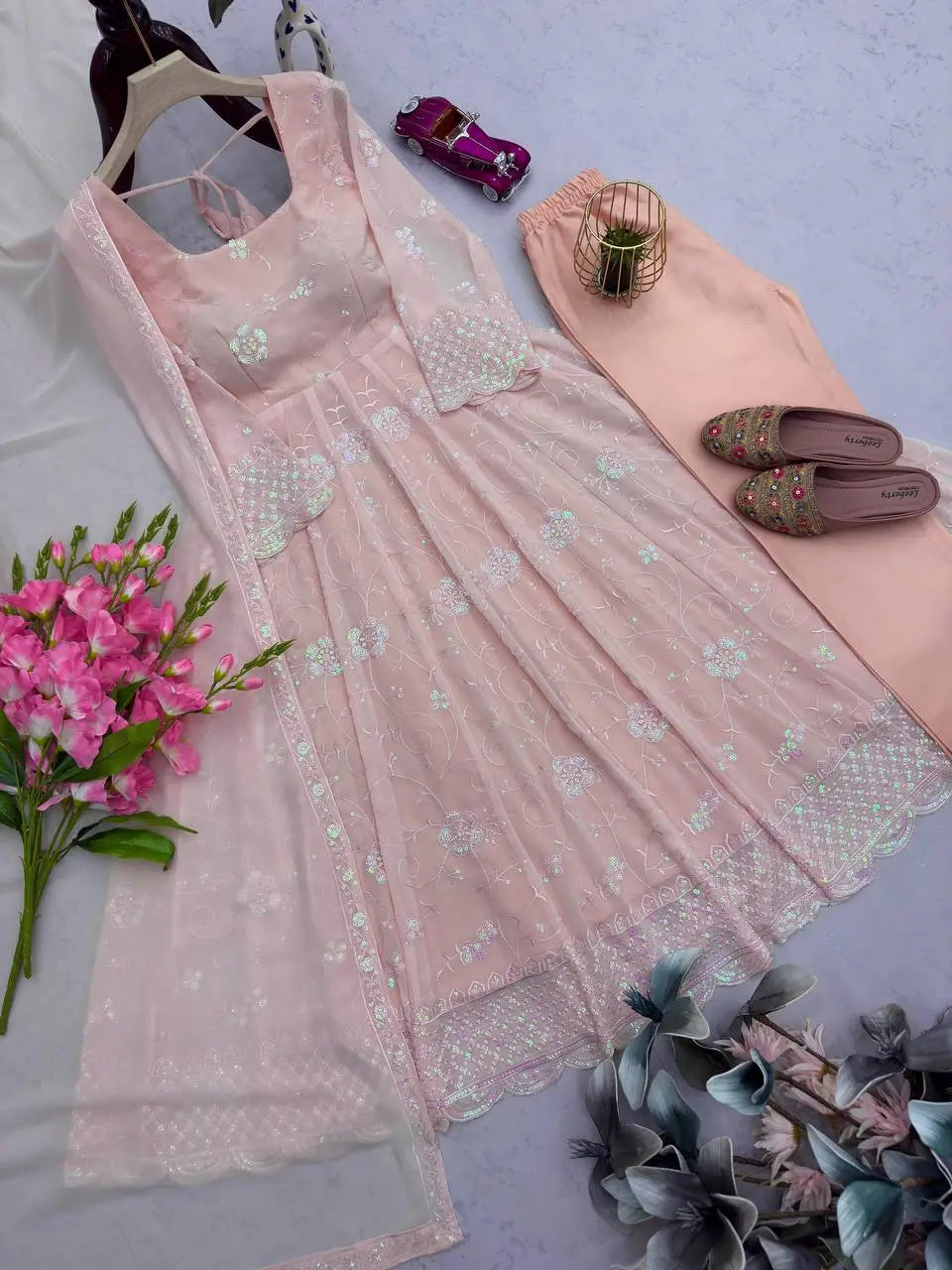 Embroidered Fox Georgette Anarkali Gown Set
