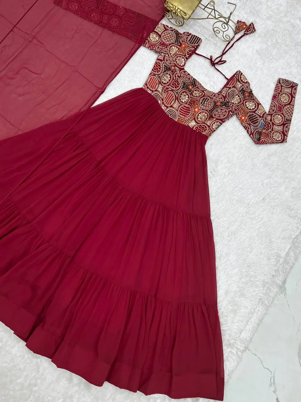 Embroidered Fox Georgette Anarkali Gown Set