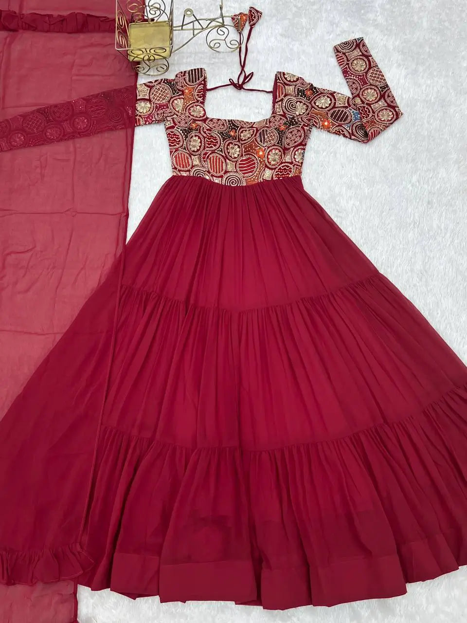 Embroidered Fox Georgette Anarkali Gown Set