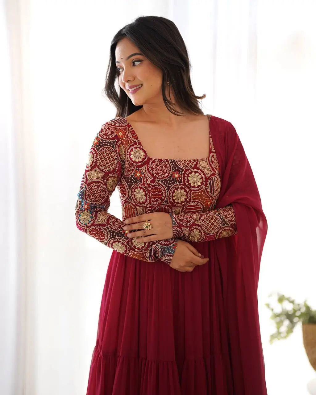 Embroidered Fox Georgette Anarkali Gown Set