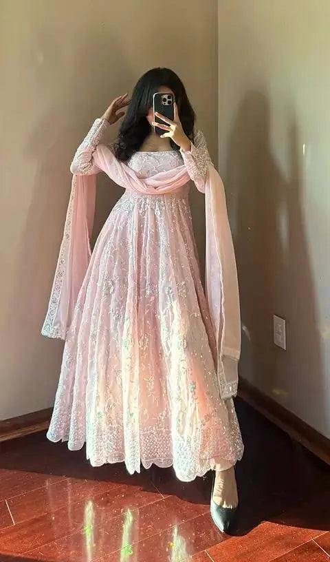 Embroidered Fox Georgette Anarkali Gown Set