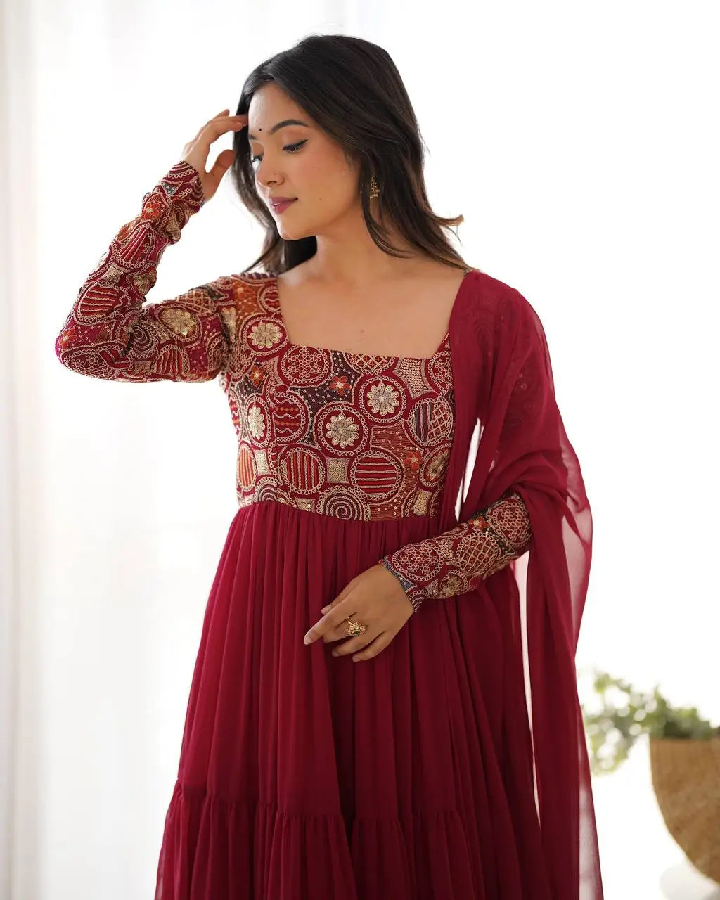 Embroidered Fox Georgette Anarkali Gown Set