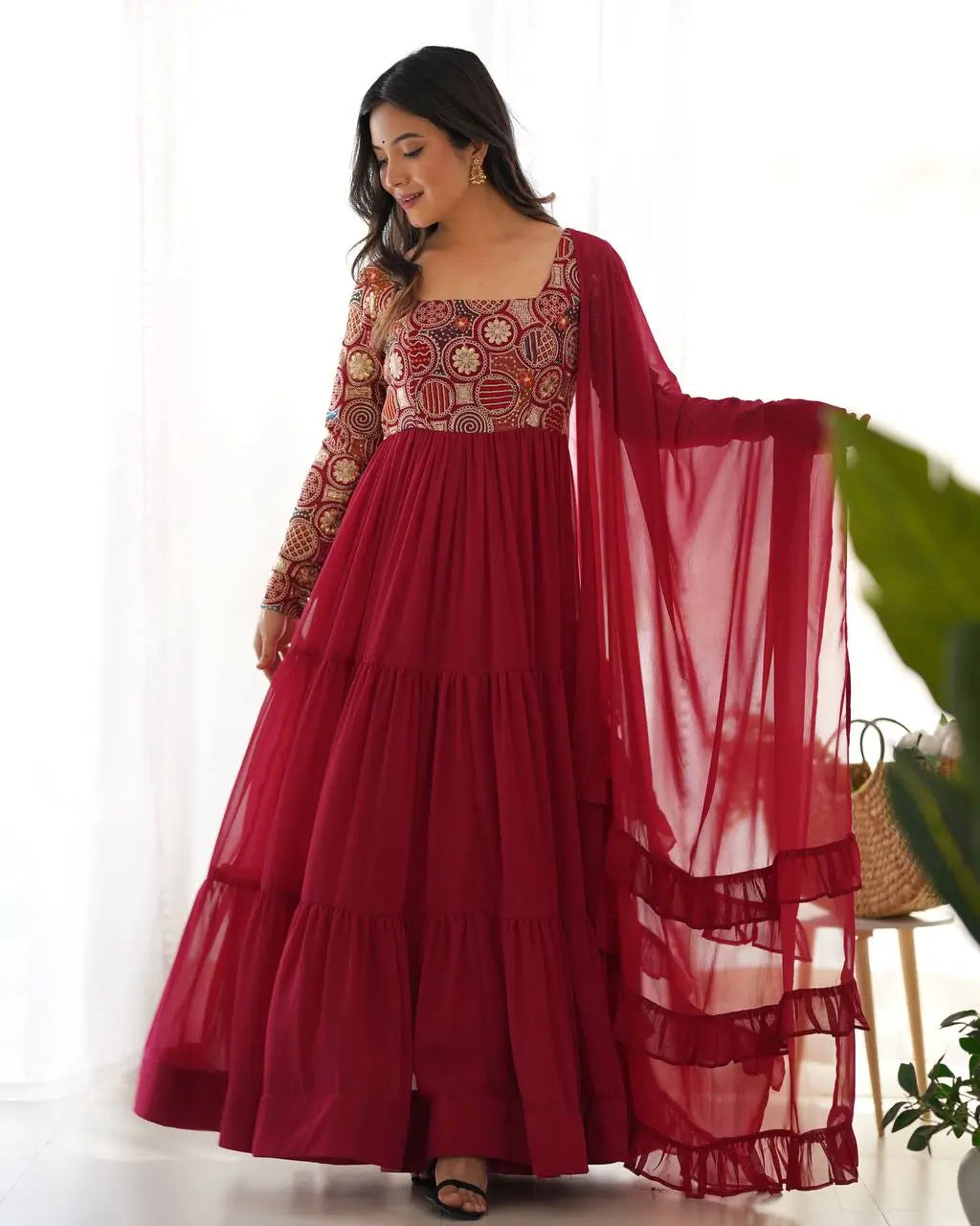 Embroidered Fox Georgette Anarkali Gown Set