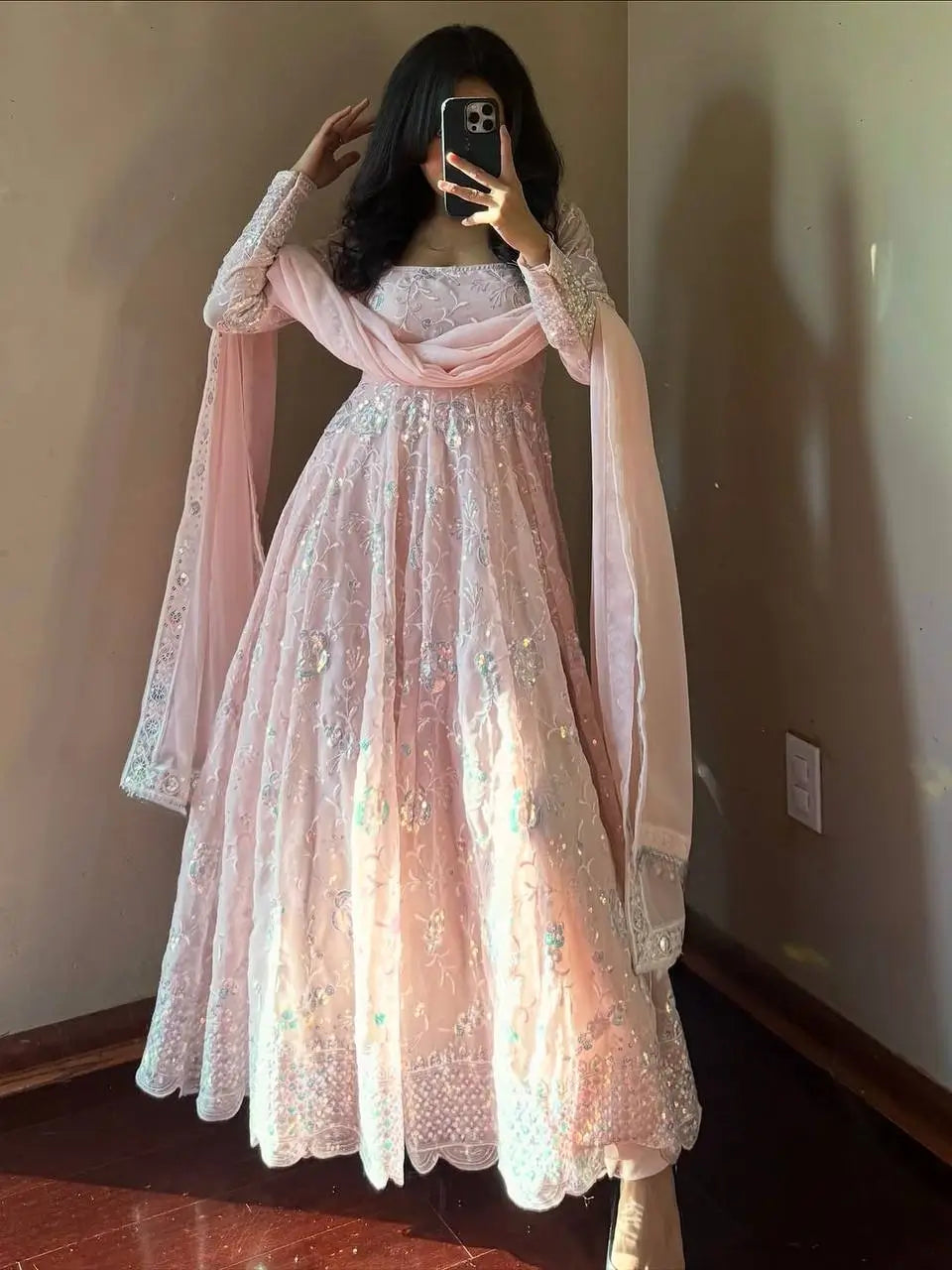 Embroidered Fox Georgette Anarkali Gown Set