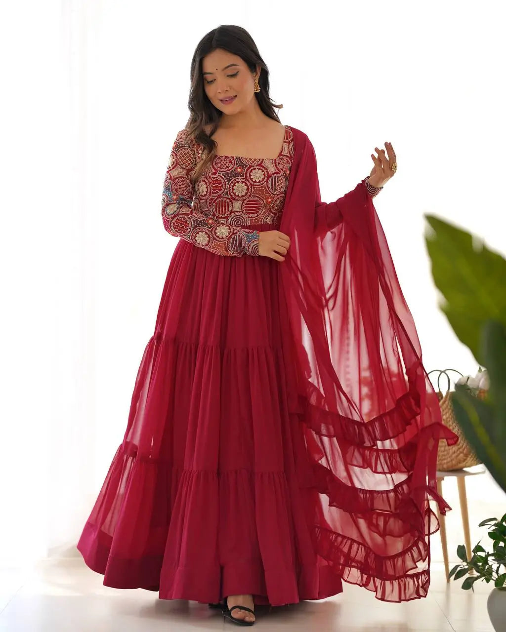 Embroidered Fox Georgette Anarkali Gown Set