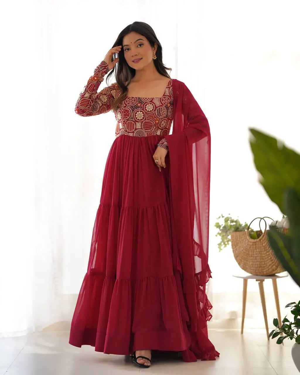 Embroidered Fox Georgette Anarkali Gown Set