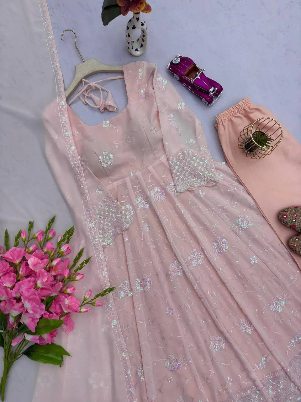 Embroidered Fox Georgette Anarkali Gown Set