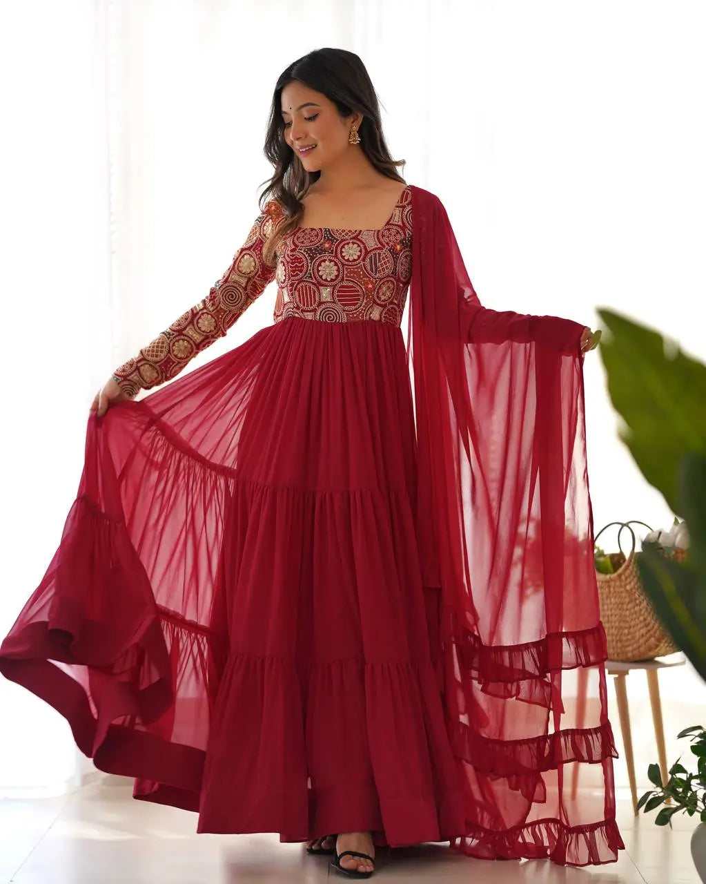 Embroidered Fox Georgette Anarkali Gown Set